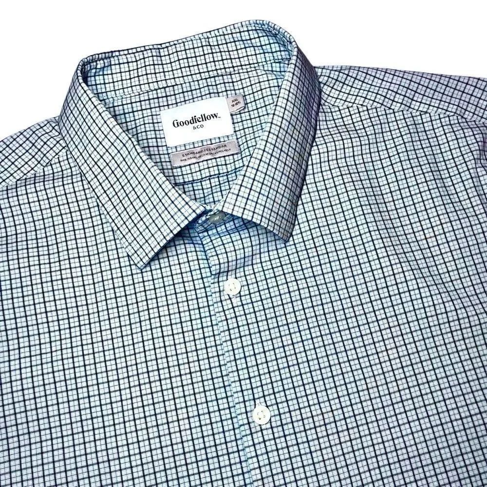 Goodfellow & Co Standard Fit Check Dress Shirt in Blues Men’s XXL/18-18 1/2